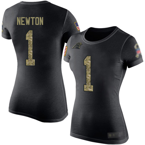 Carolina Panthers Black Camo Women Cam Newton Salute to Service NFL Football #1 T Shirt